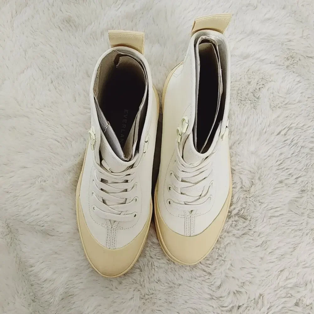 Everlane Utility Canvas Lug Sole Combat Boot Organic Cotton Cream White 5 NWT
